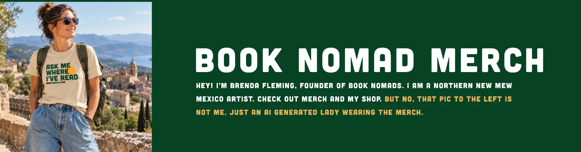 Book Nomad merch — hey! I'm Brenda Fleming, founder of Book Nomads. Check out merch at her online shop.